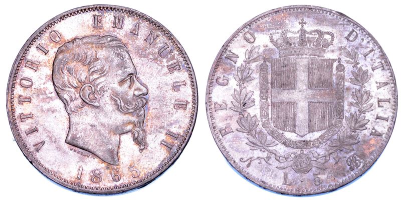 REGNO D'ITALIA. VITTORIO EMANUELE II DI SAVOIA, 1861-1878. 5 Lire 1865. Napoli.  - Asta Numismatica - Cambi Casa d'Aste