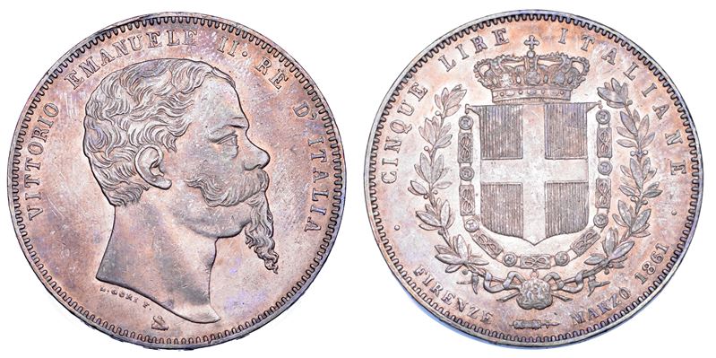 REGNO D'ITALIA. VITTORIO EMANUELE II DI SAVOIA, 1861-1878. 5 Lire 1861. Firenze.  - Auction Numismatics - Cambi Casa d'Aste