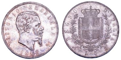 Vittorio Emanuele II di Savoia, 5 Lire 1865, Napoli