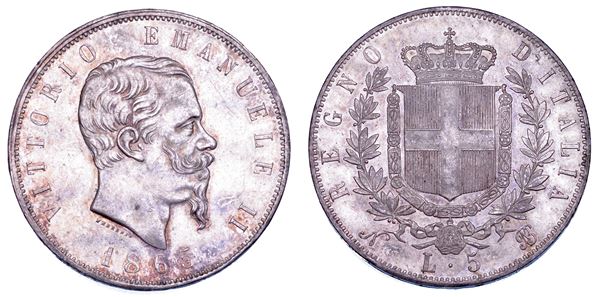 REGNO D'ITALIA. VITTORIO EMANUELE II DI SAVOIA, 1861-1878. 5 Lire 1865. Napoli.