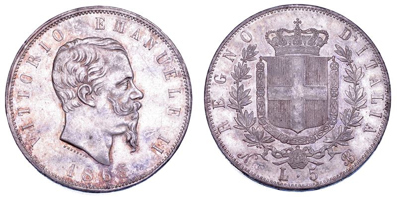 REGNO D'ITALIA. VITTORIO EMANUELE II DI SAVOIA, 1861-1878. 5 Lire 1865. Napoli.  - Asta Numismatica - Cambi Casa d'Aste