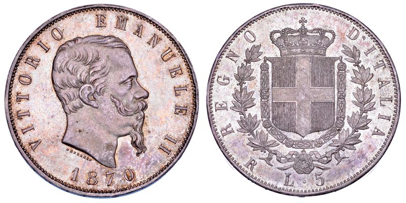 REGNO D'ITALIA. VITTORIO EMANUELE II DI SAVOIA, 1861-1878. 5 Lire 1870. Roma.  - Asta Numismatica - Cambi Casa d'Aste
