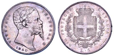 Vittorio Emanuele II di Savoia, 5 Lire 1860, Bologna