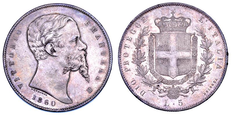 RE ELETTO. VITTORIO EMANUELE II DI SAVOIA, 1859-1861. 5 Lire 1860. Bologna.  - Auction Numismatics - Cambi Casa d'Aste