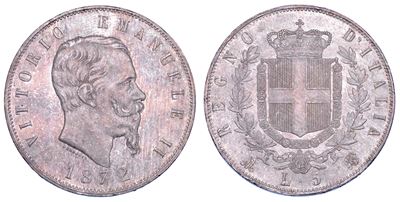 Regno d'Italia, Vittorio Emanuele II di Savoia, 5 Lire 1872, Milano