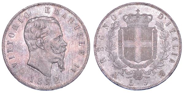 REGNO D’ITALIA. VITTORIO EMANUELE II DI SAVOIA, 1861-1878. 5 Lire 1872. Milano.
