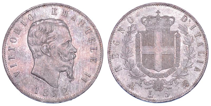 REGNO D’ITALIA. VITTORIO EMANUELE II DI SAVOIA, 1861-1878. 5 Lire 1872. Milano.  - Asta Numismatica - Cambi Casa d'Aste