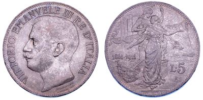 Regno d’Italia, Vittorio Emanuele III di Savoia, 5 Lire 1911, Cinquantenario