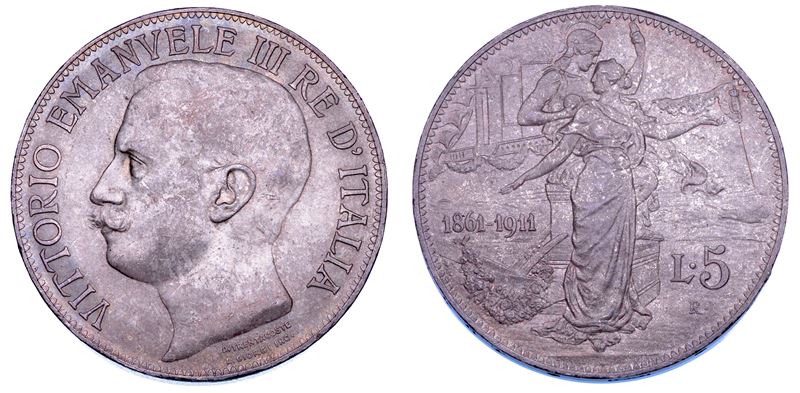 REGNO D’ITALIA. VITTORIO EMANUELE III DI SAVOIA, 1900-1946. 5 Lire 1911. Cinquantenario.  - Auction Numismatics - Cambi Casa d'Aste