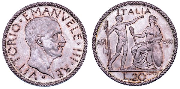 REGNO D’ITALIA. VITTORIO EMANUELE III DI SAVOIA, 1900-1946. 20 Lire 1928/VI. Littore.