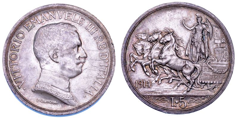 REGNO D’ITALIA. VITTORIO EMANUELE III DI SAVOIA, 1900-1946. 5 Lire 1914. Quadriga briosa.  - Auction Numismatics - Cambi Casa d'Aste