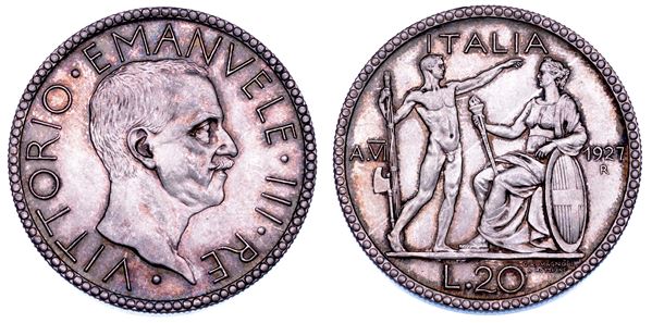 REGNO D'ITALIA. VITTORIO EMANUELE III DI SAVOIA, 1900-1946. 20 Lire 1927/A. VI. Littore.