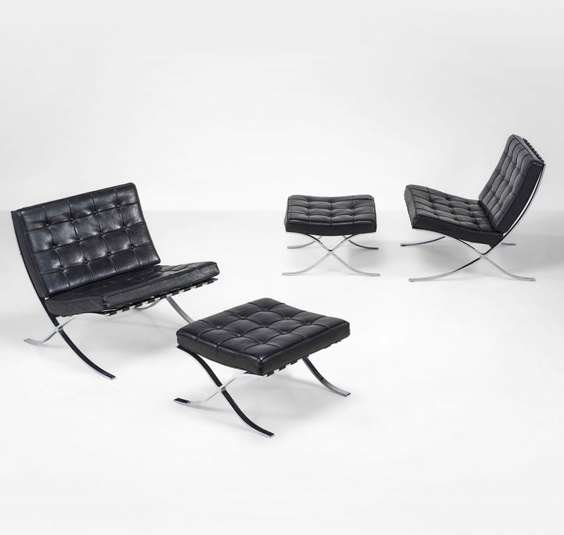 Ludwig Mies Van Der Rohe : Due poltrone e due pouf mod. Barcelona  - Auction Design Properties - Cambi Casa d'Aste