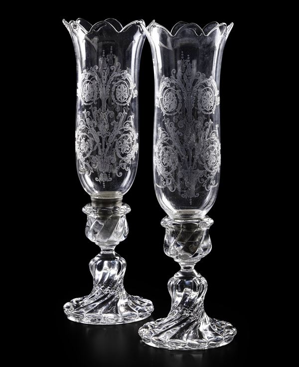 Coppia di candelieri “Bambou Tors”  Francia, Manifattura Baccarat, XX secolo 