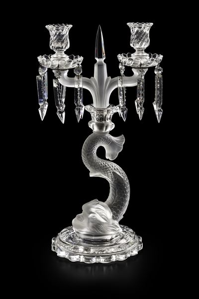 Candelabro “dauphin” Francia, Manifattura Cristallerie di Portieux, XX Secolo
