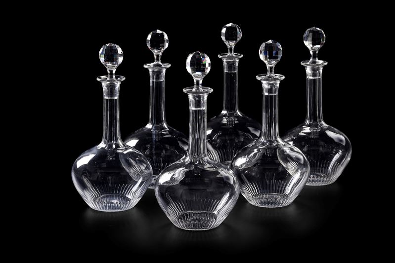 Sei bottiglie Francia, Manifattura Baccarat,  fine XIX - inizio XX secolo   - Asta L'Art de la Table - Cambi Casa d'Aste