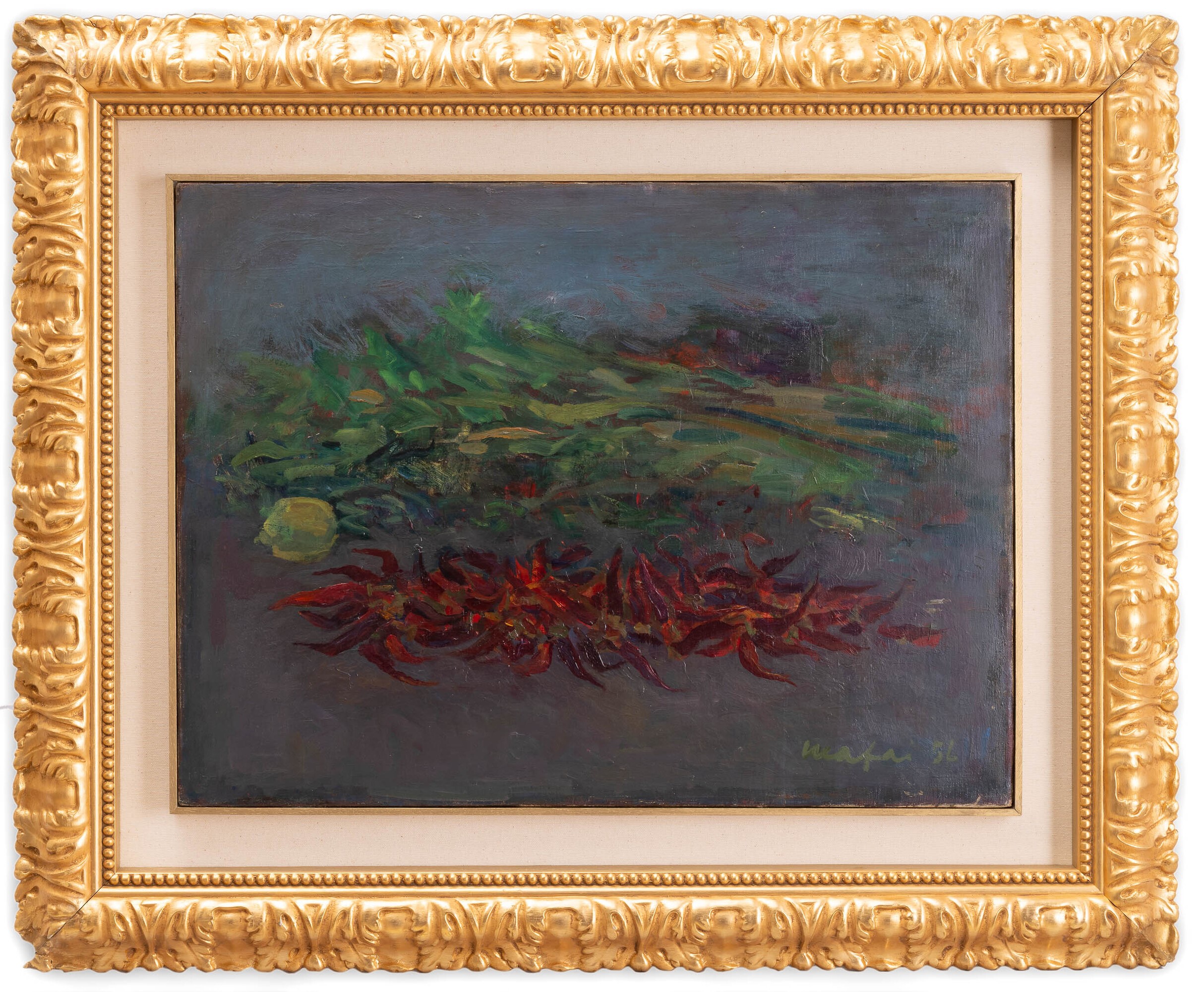 Mario Mafai - Natura morta con peperoncini, olio su tela
