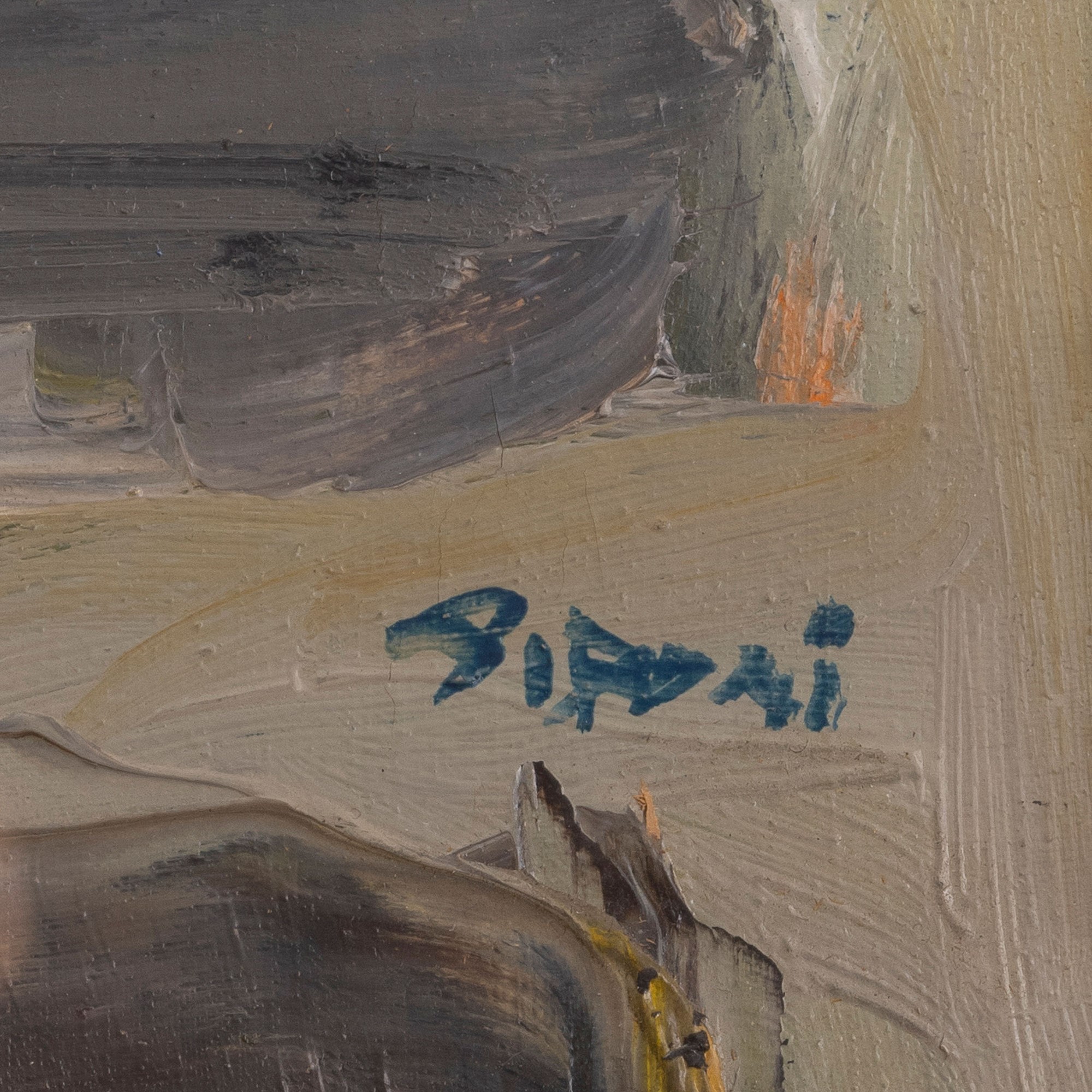 Mario Sironi - Paesaggio con montagne e cavalli e cavalieri, olio su tela