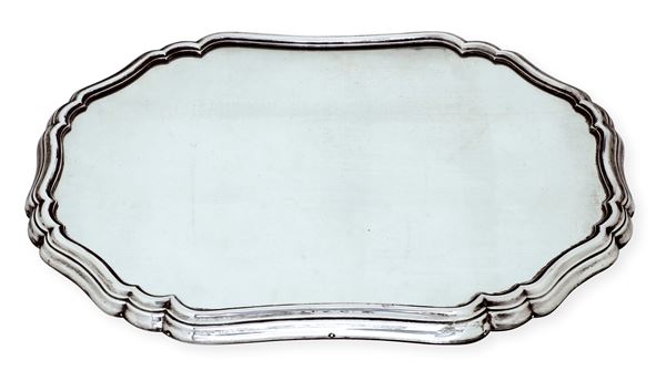 Présentoir a specchio con cornice modanata. Argenteria italiana, marchi in uso dal 1935 al 1945. Argentiere Castaudi e Gauterio, Vercelli