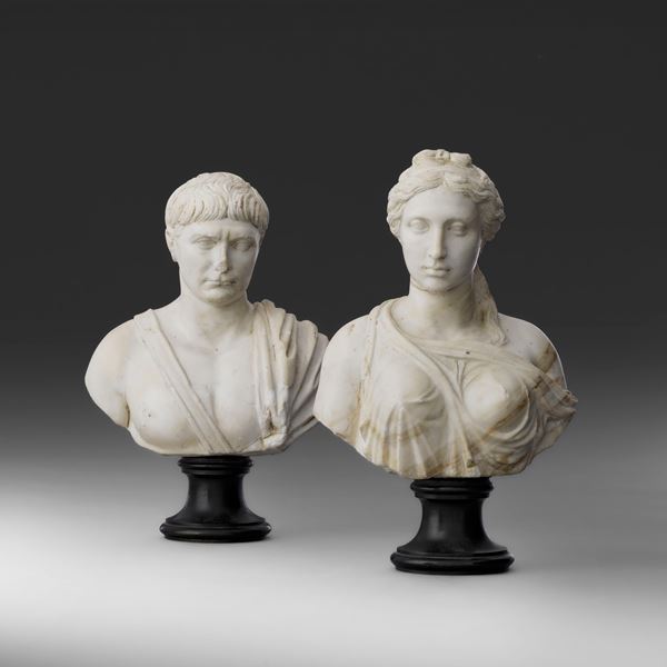 Busti raffiguranti l'imperatore Claudio e un'imperatrice (Agrippina Minore?). Arte neoclassica, Italia, XVIII secolo