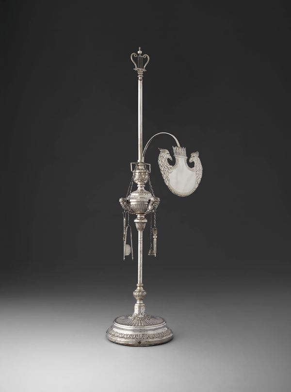 Silver Neoclassical oil lamp. Rome, 1800s