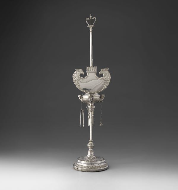 Silver Neoclassical oil lamp. Rome, 1800s