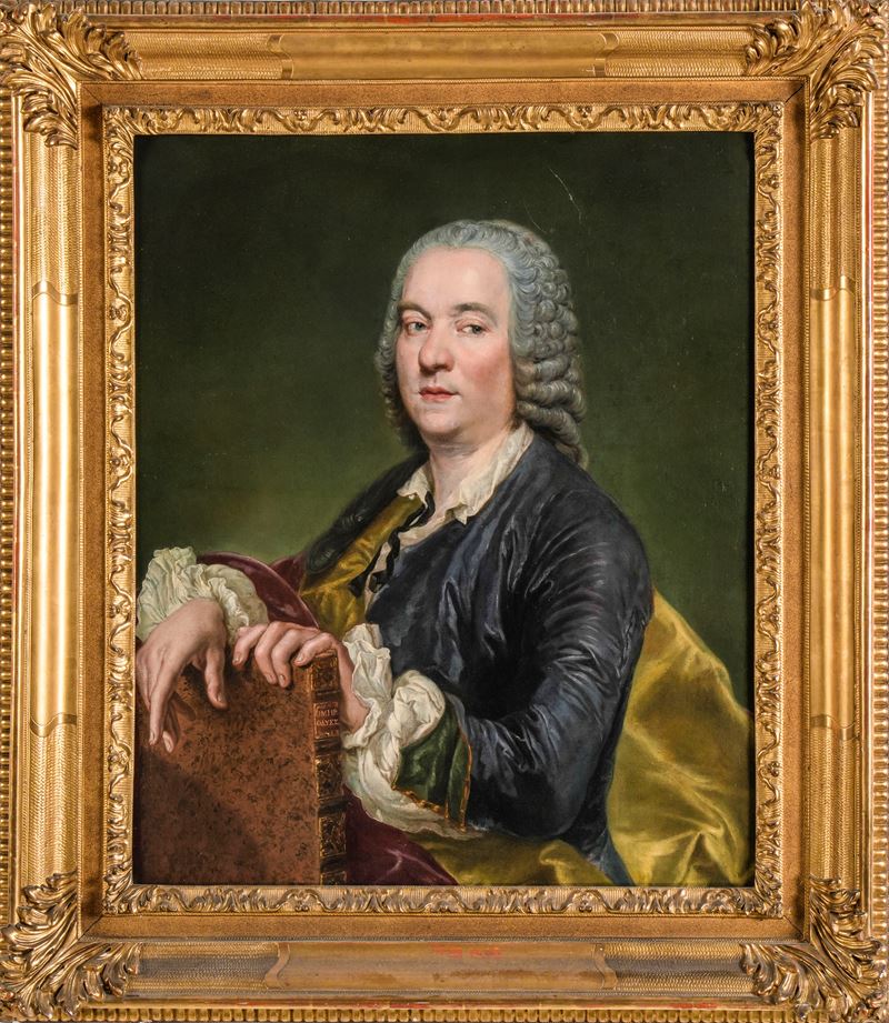 Alexander Roslin : Ritratto di gentiluomo che regge un volume dell’Odissea di Omero  - olio su tela - Asta La Raccolta di Arti Antiche del Professore Ferdinando Cappelletti - Cambi Casa d'Aste