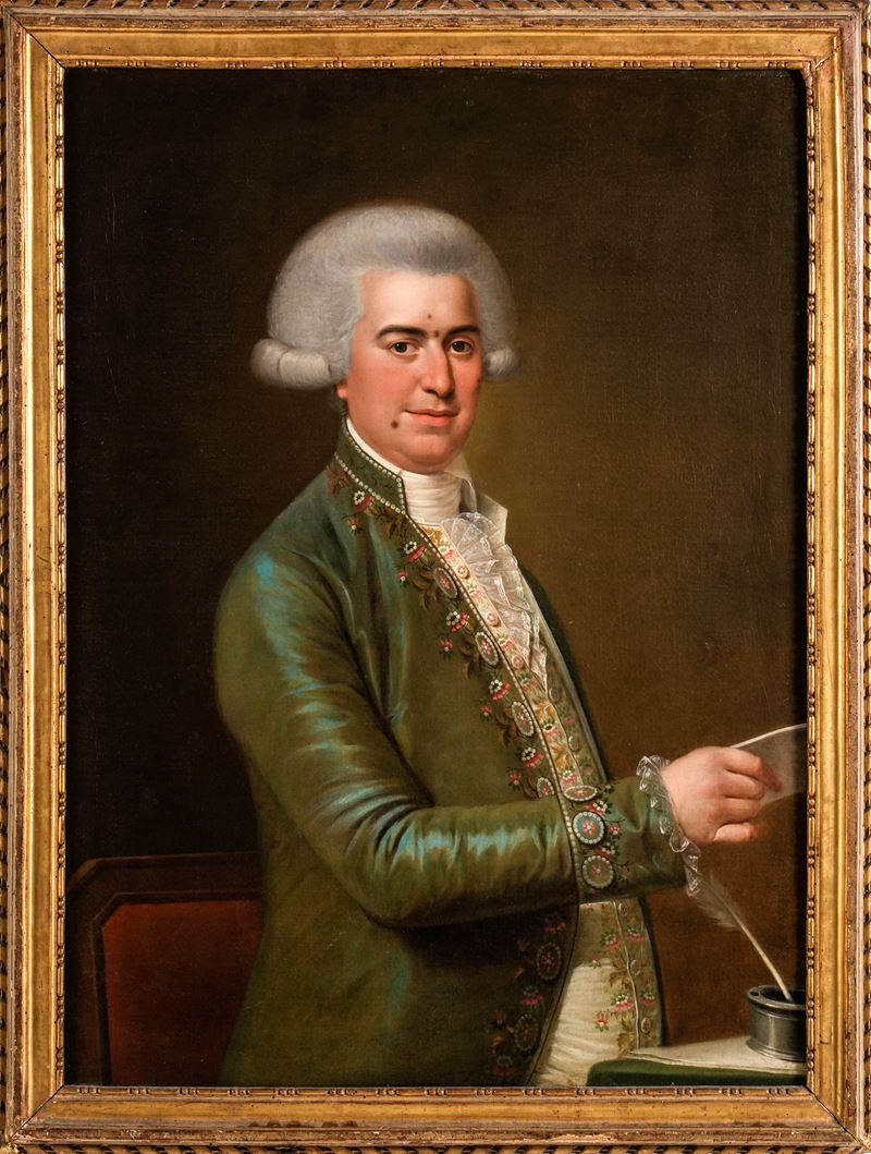 Sebastiano Ceccarini : Ritratto di gentiluomo allo scrittoio con lettera  - Asta La Raccolta di Arti Antiche del Professore Ferdinando Cappelletti - Cambi Casa d'Aste