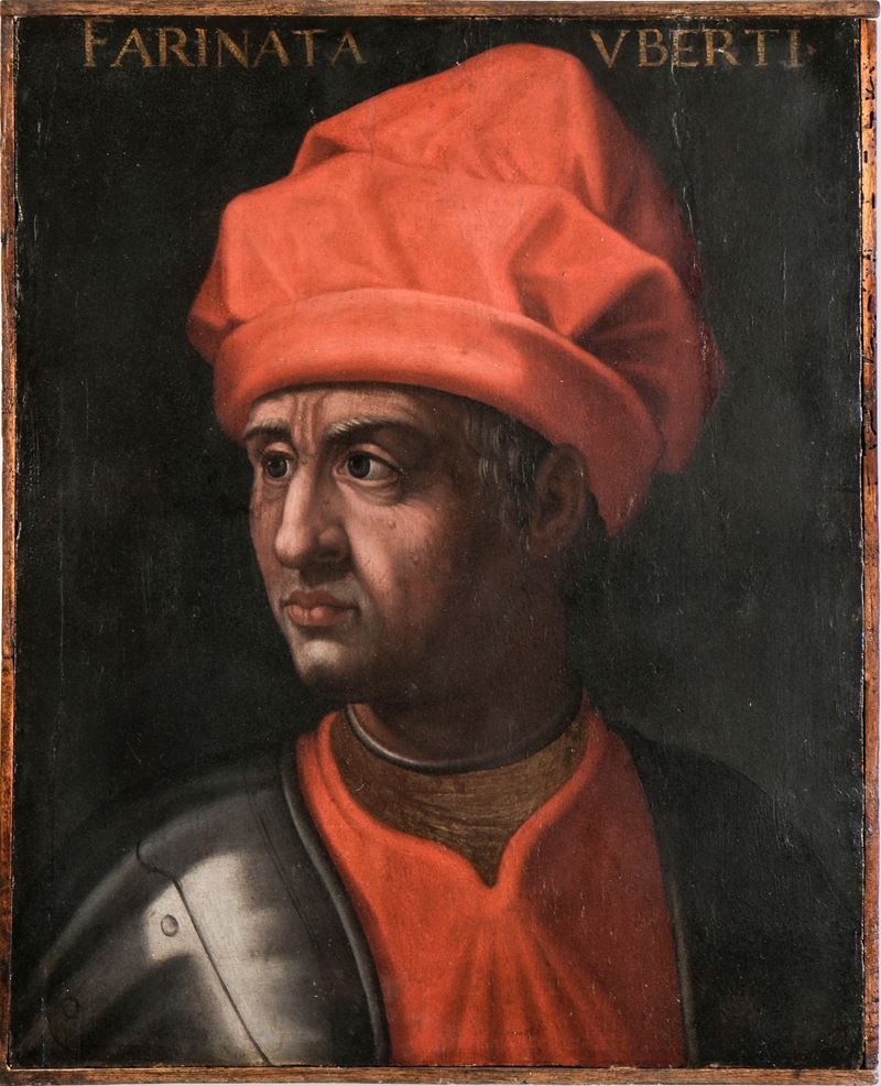 Scuola toscana del XVI secolo Ritratto di Farinata degli Uberti  - olio su tavola - Asta La Raccolta di Arti Antiche del Professore Ferdinando Cappelletti - Cambi Casa d'Aste