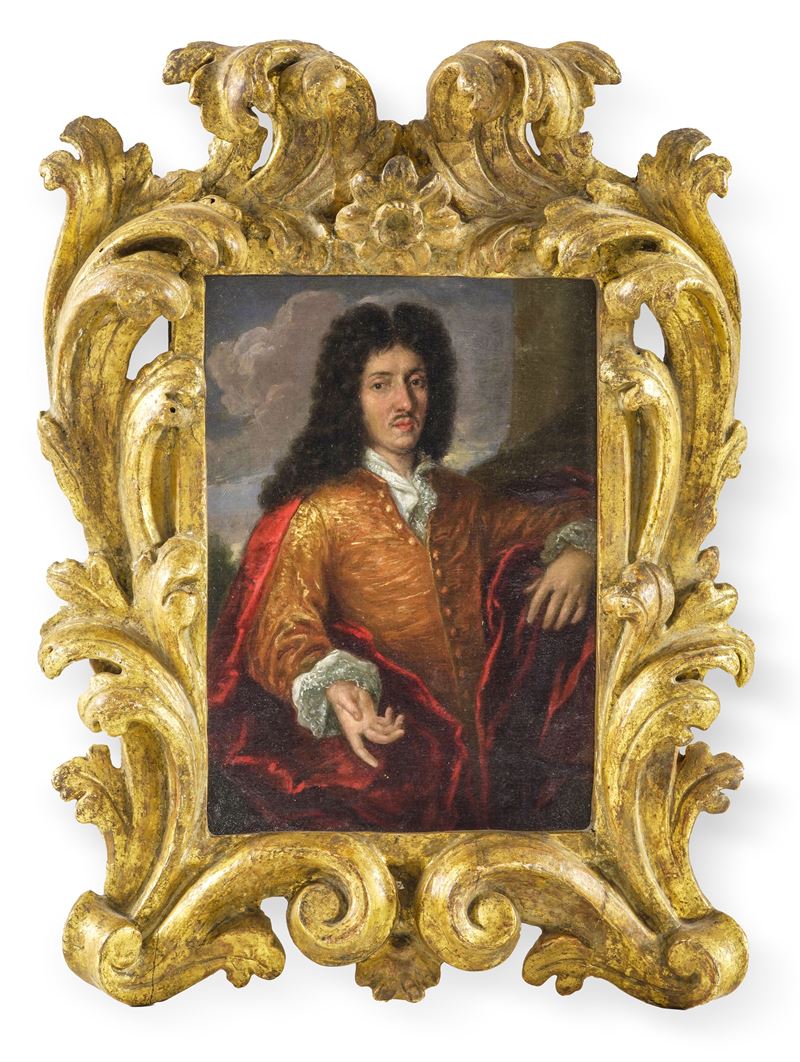 Scuola francese del XVIII secolo Ritratto di gentiluomo con mantello rosso  - oli su rame - Asta La Raccolta di Arti Antiche del Professore Ferdinando Cappelletti - Cambi Casa d'Aste