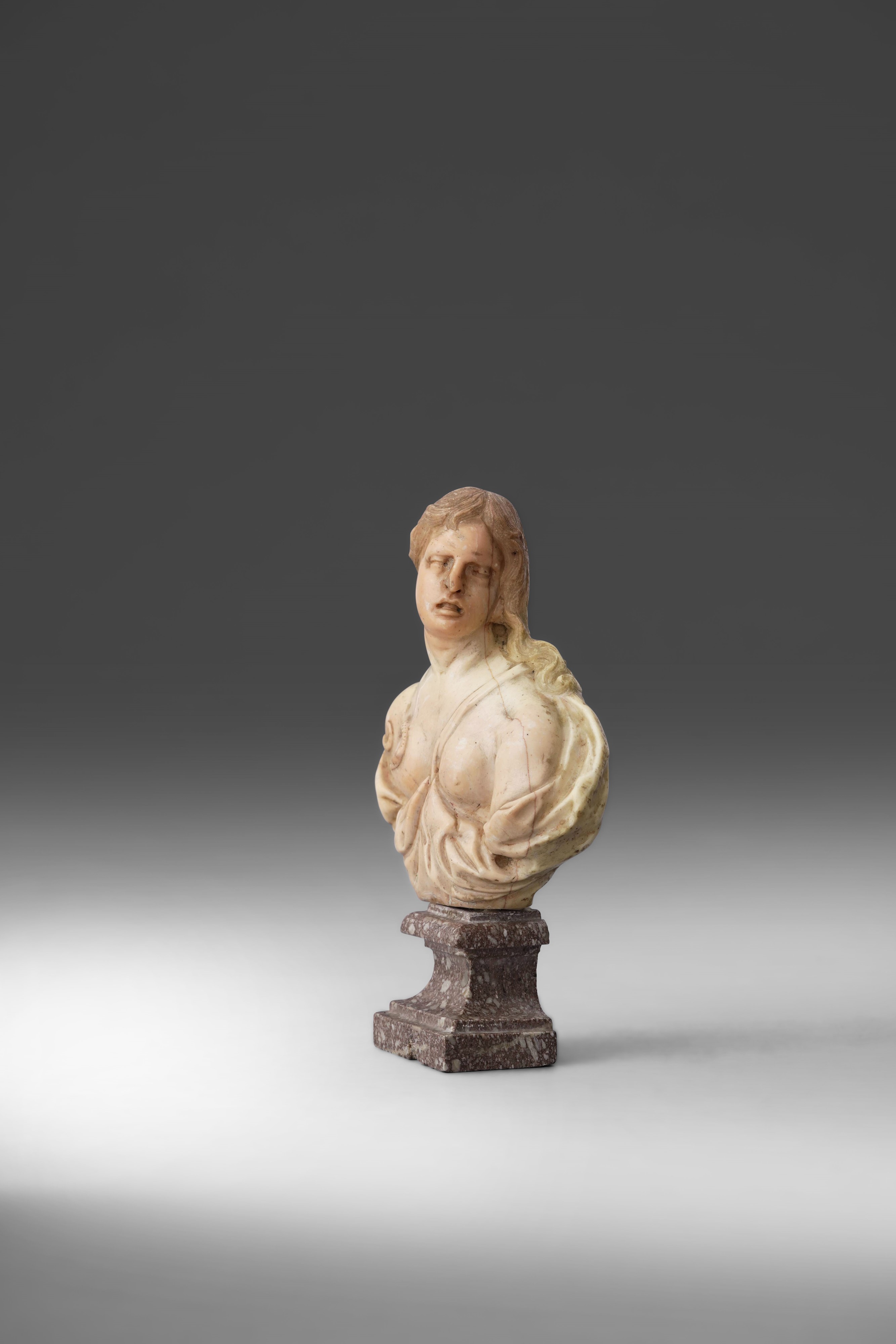 Autore sconosciuto, Cleopatra in marmo giallo antico con base in breccia rossa