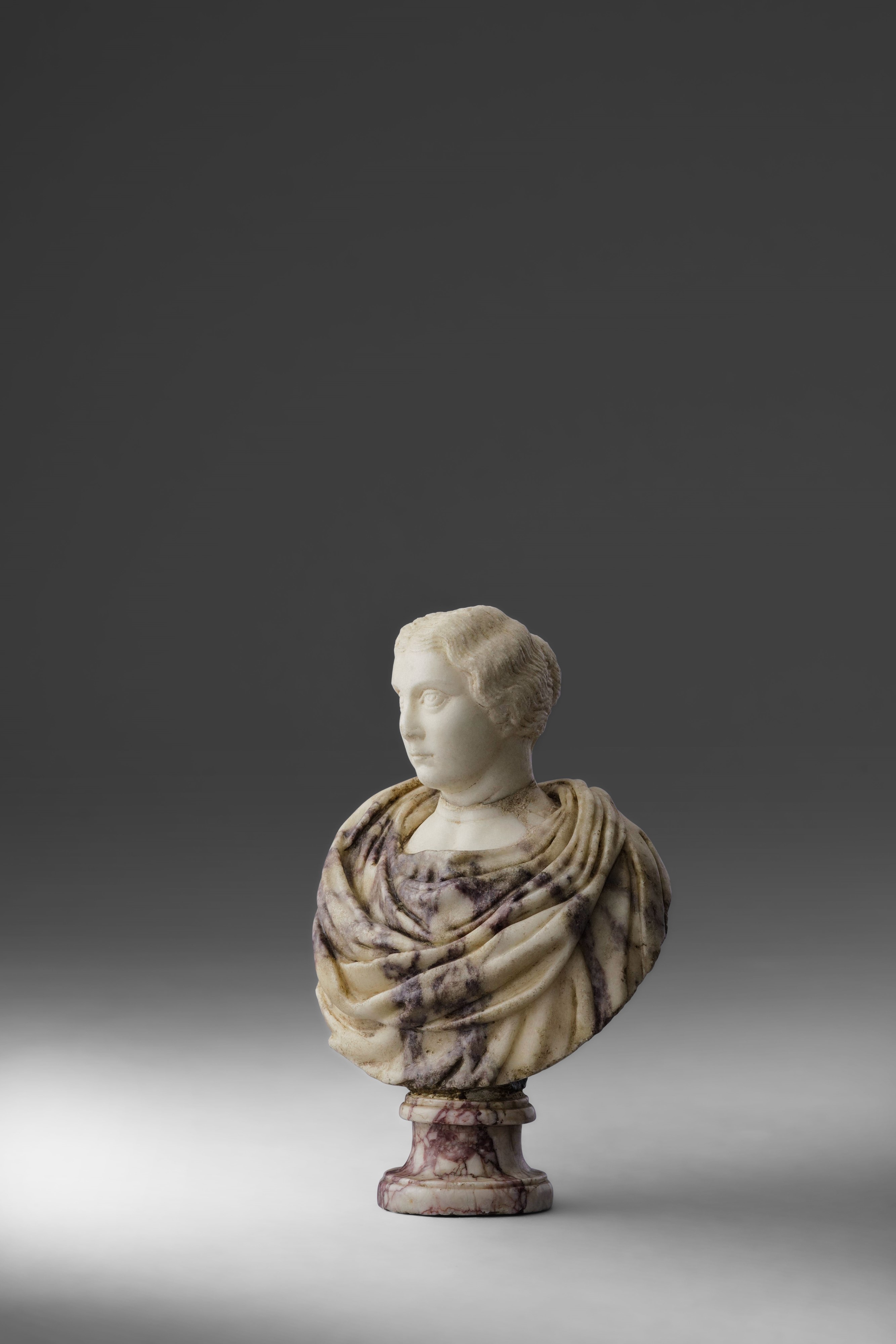 Anonimo, Busto muliebre in marmo bianco e pavonazzo, XVII secolo