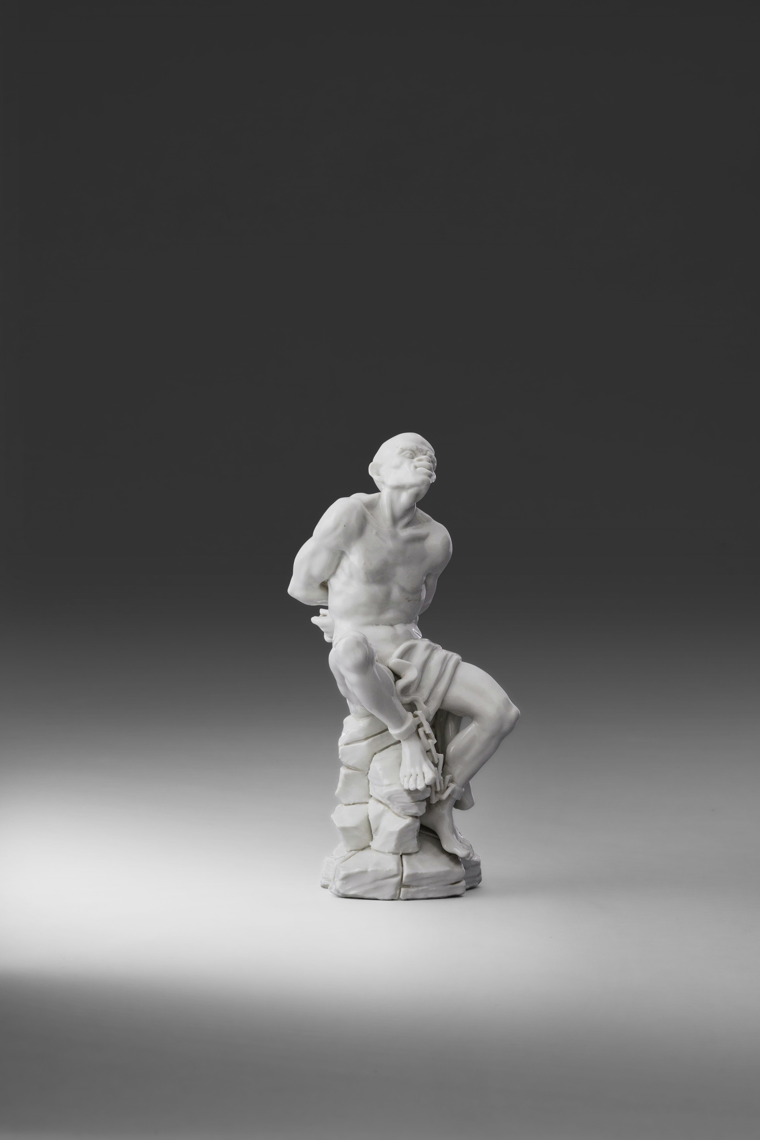 Manifattura Ginori (attribuito), Figura di schiavo Moro in porcellana, 1750-1755 circa