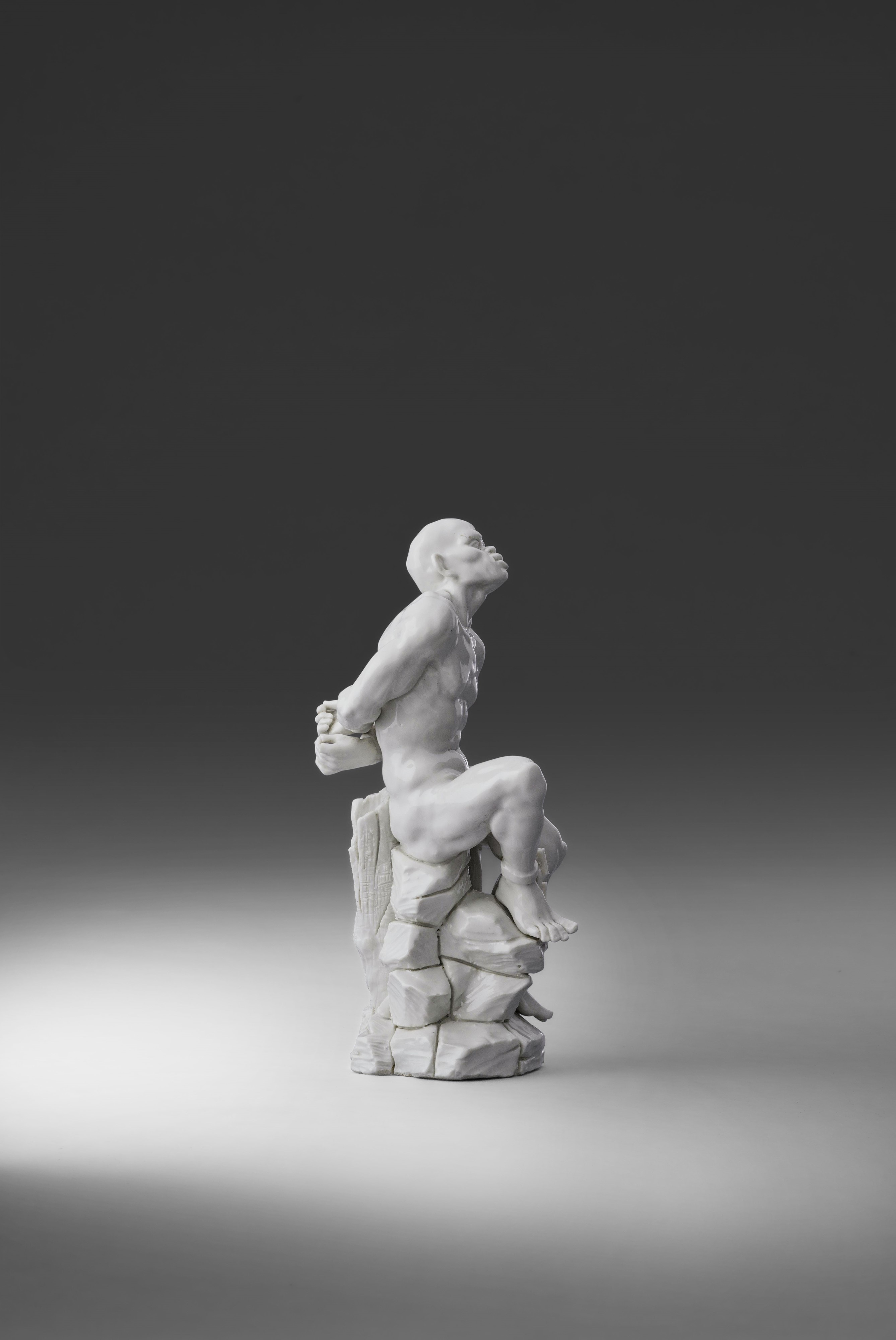 Manifattura Ginori (attribuito), Figura di schiavo Moro in porcellana, 1750-1755 circa