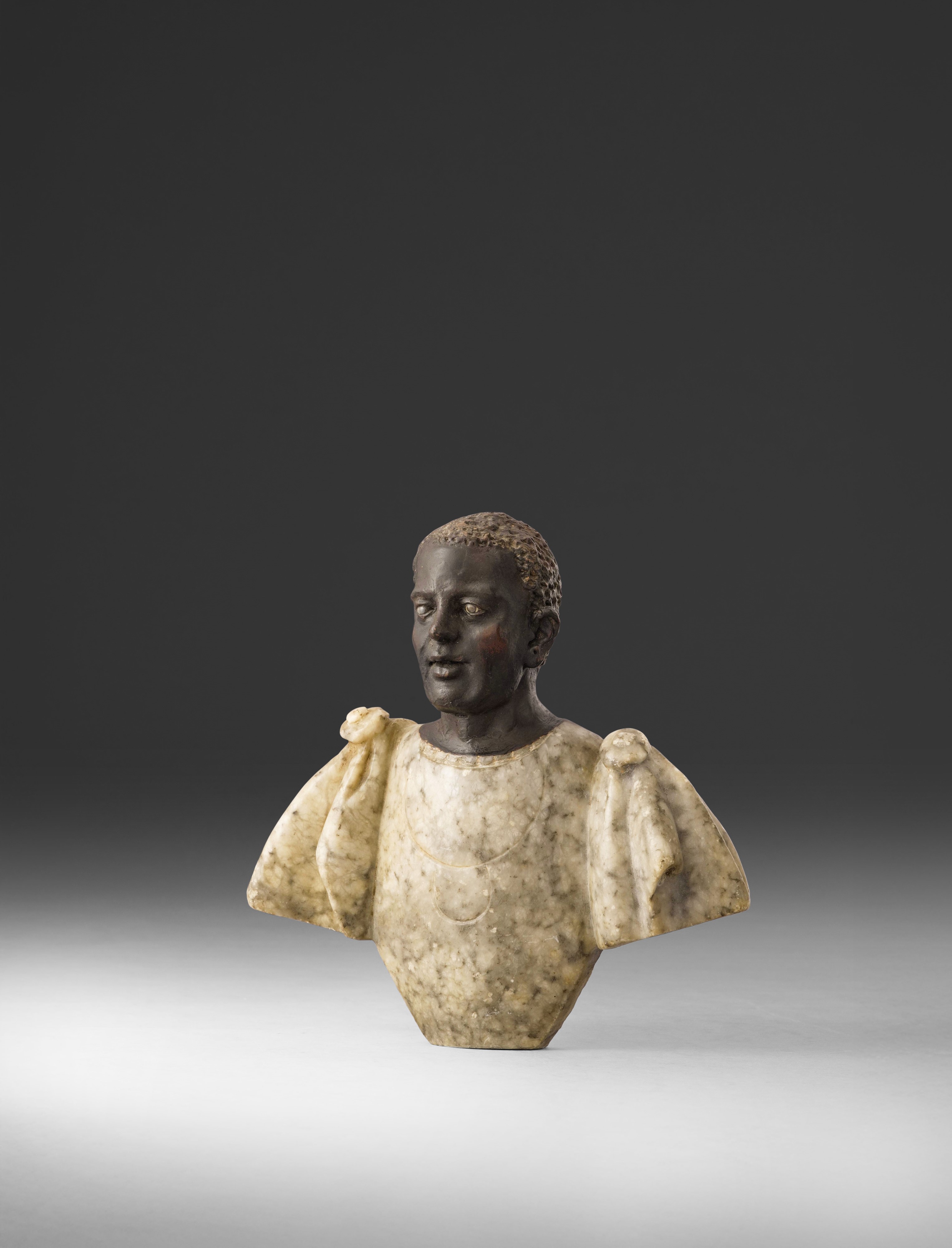 Busto con testa di Moro, marmo e terracotta dipinta, XVII-XVIII secolo
