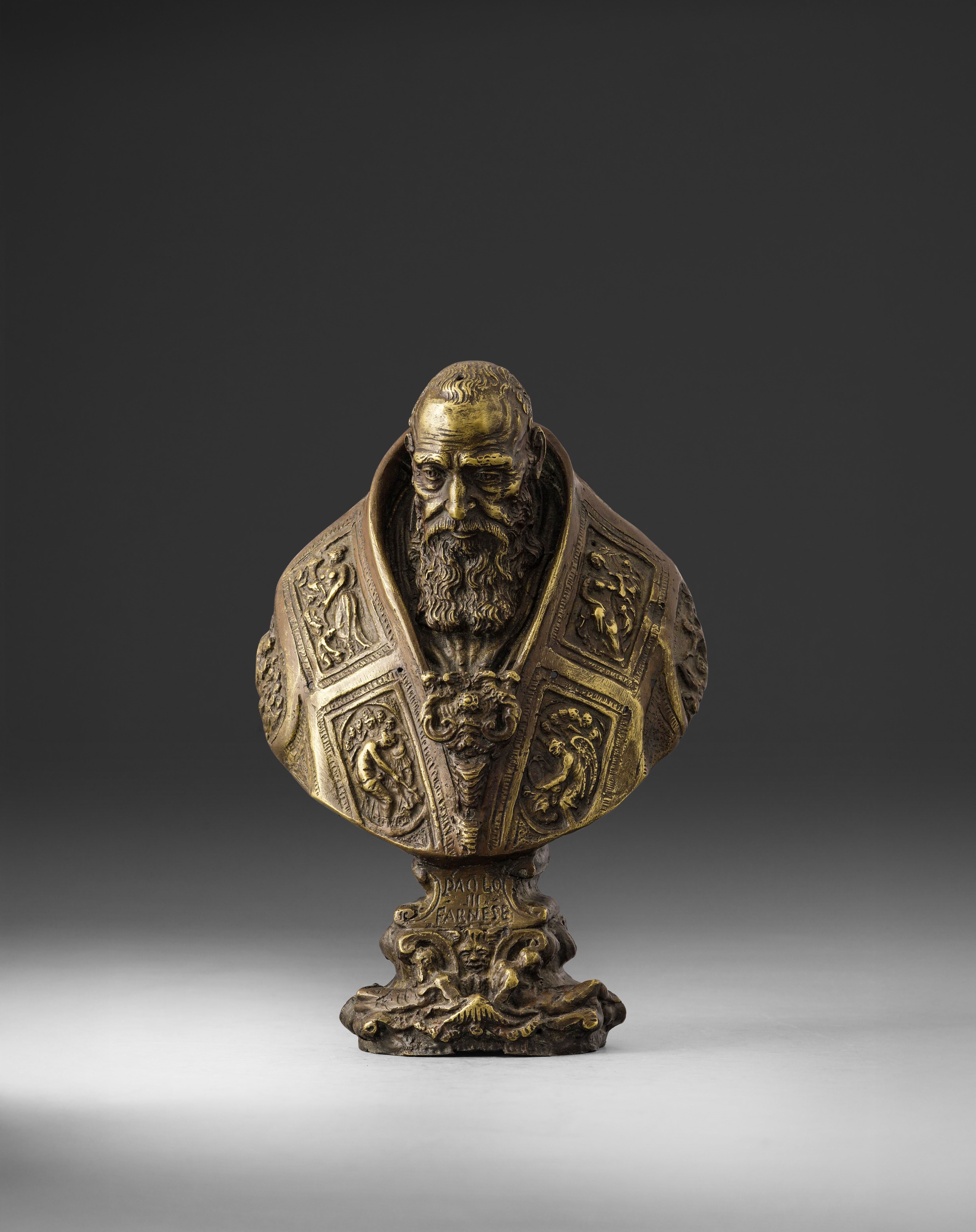 Fonditore del XVIII secolo, Busto di Papa Paolo III (Alessandro Farnese 1468-1549), bronzo fuso e...
