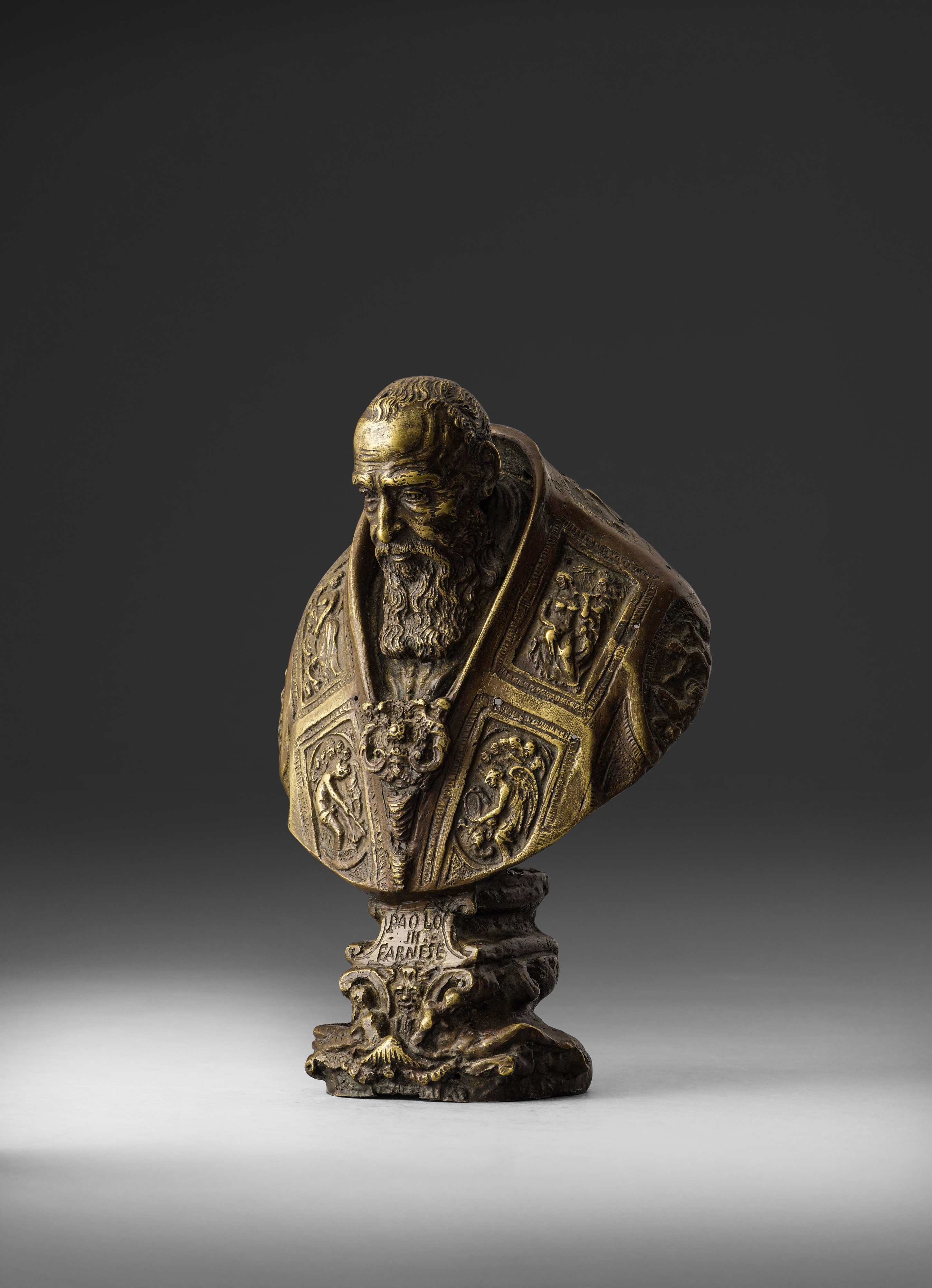 Fonditore del XVIII secolo, Busto di Papa Paolo III (Alessandro Farnese 1468-1549), bronzo fuso e...