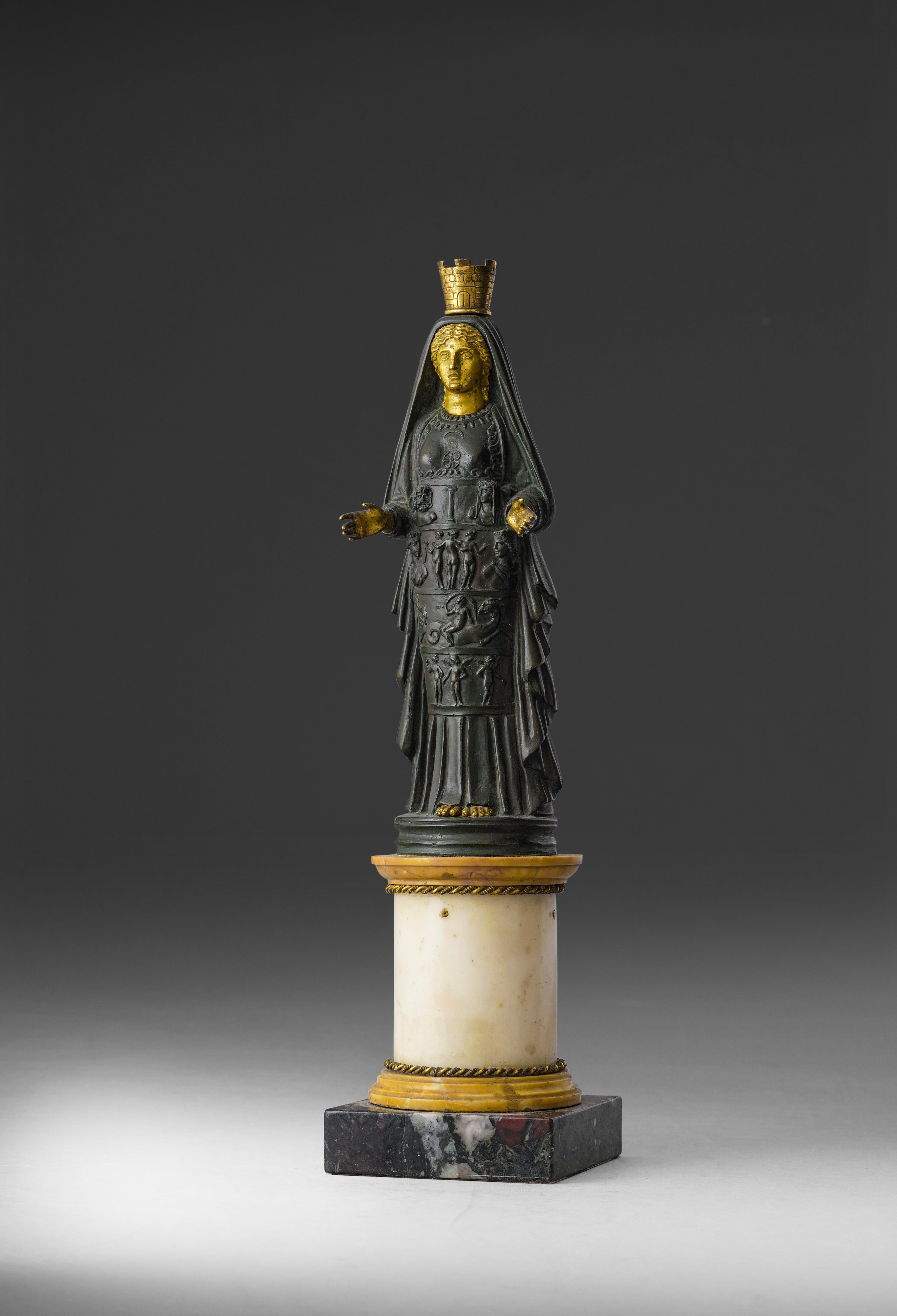 Ambito di Francesco Righetti, Scultura di Artemide in rame patinato e bronzo fuso dorato, Roma, X...