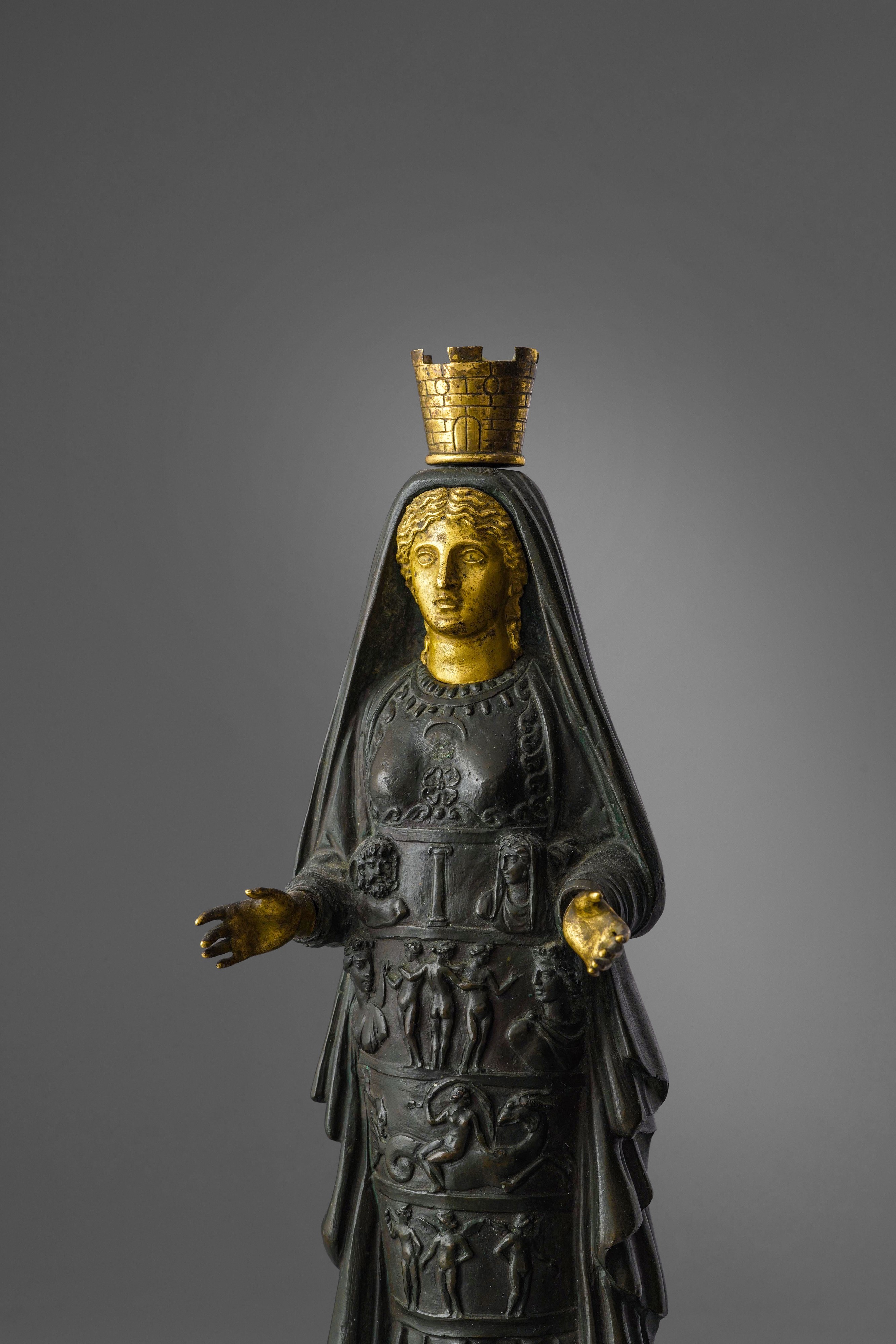 Ambito di Francesco Righetti, Scultura di Artemide in rame patinato e bronzo fuso dorato, Roma, X...