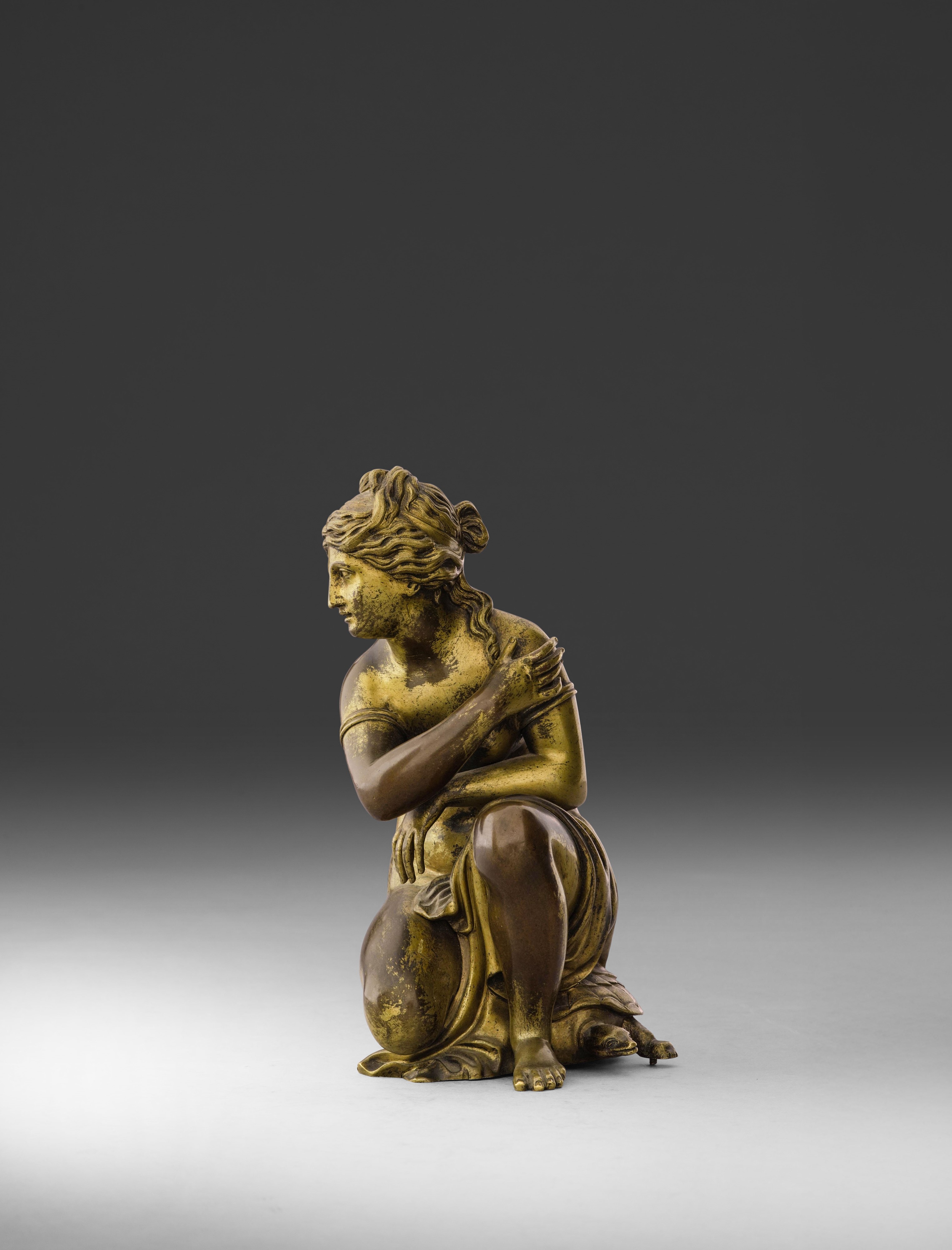 Venere accovacciata, scultura in bronzo fuso cesellato e dorato, Italia, XVIII-XIX secolo