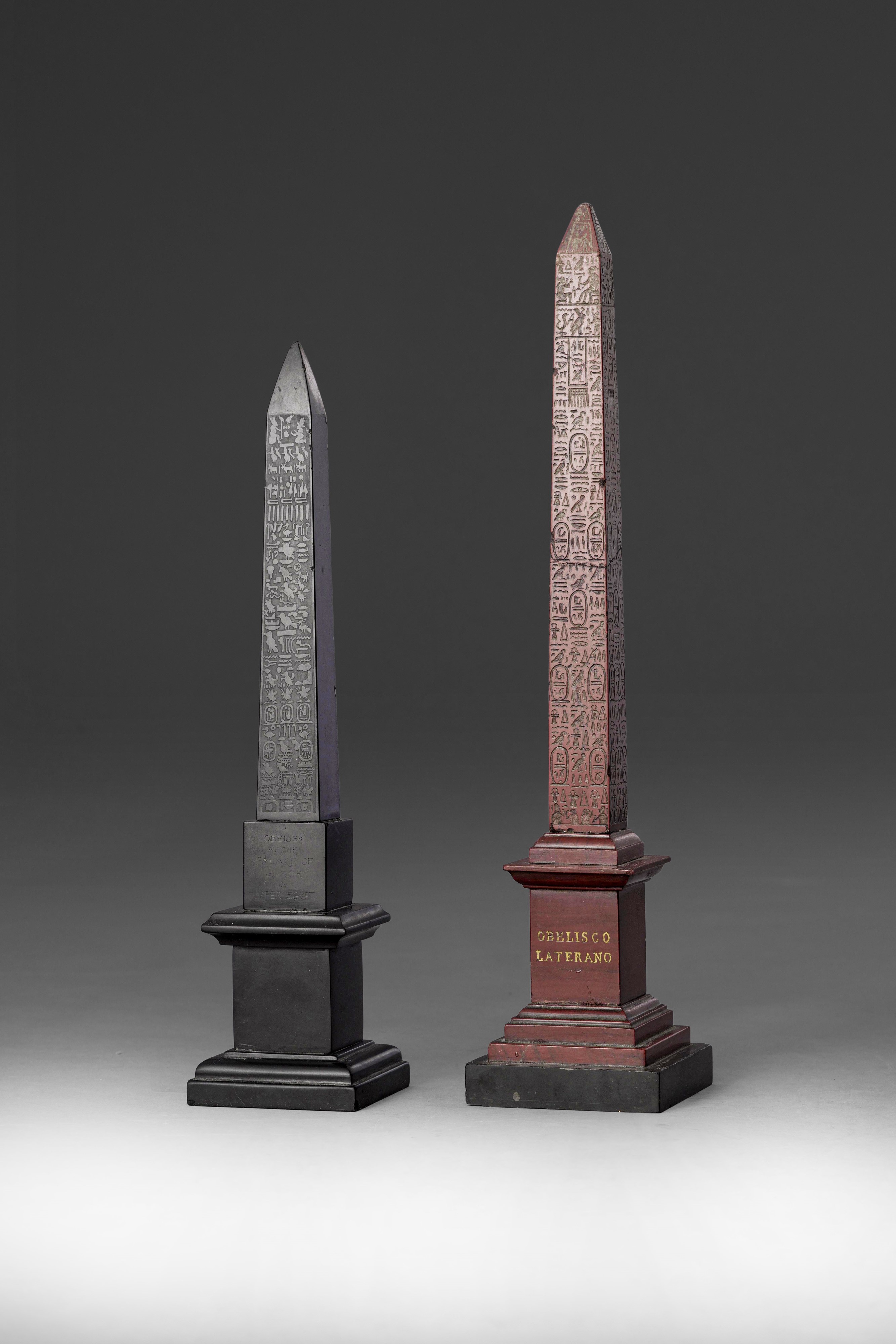 Obelisco del Laterano e Obelisco di Luxor, marmo nero del Belgio e rosso antico, XIX-XX secolo