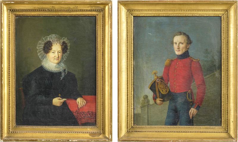 Scuola del XIX secolo Ritratti dei coniugi Stampa  - olio su tela - Asta La Raccolta di Arti Antiche del Professore Ferdinando Cappelletti - Cambi Casa d'Aste