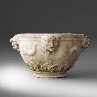 Mortaio neoclassico, Marmo bianco, Italia, XVIII-XIX secolo
