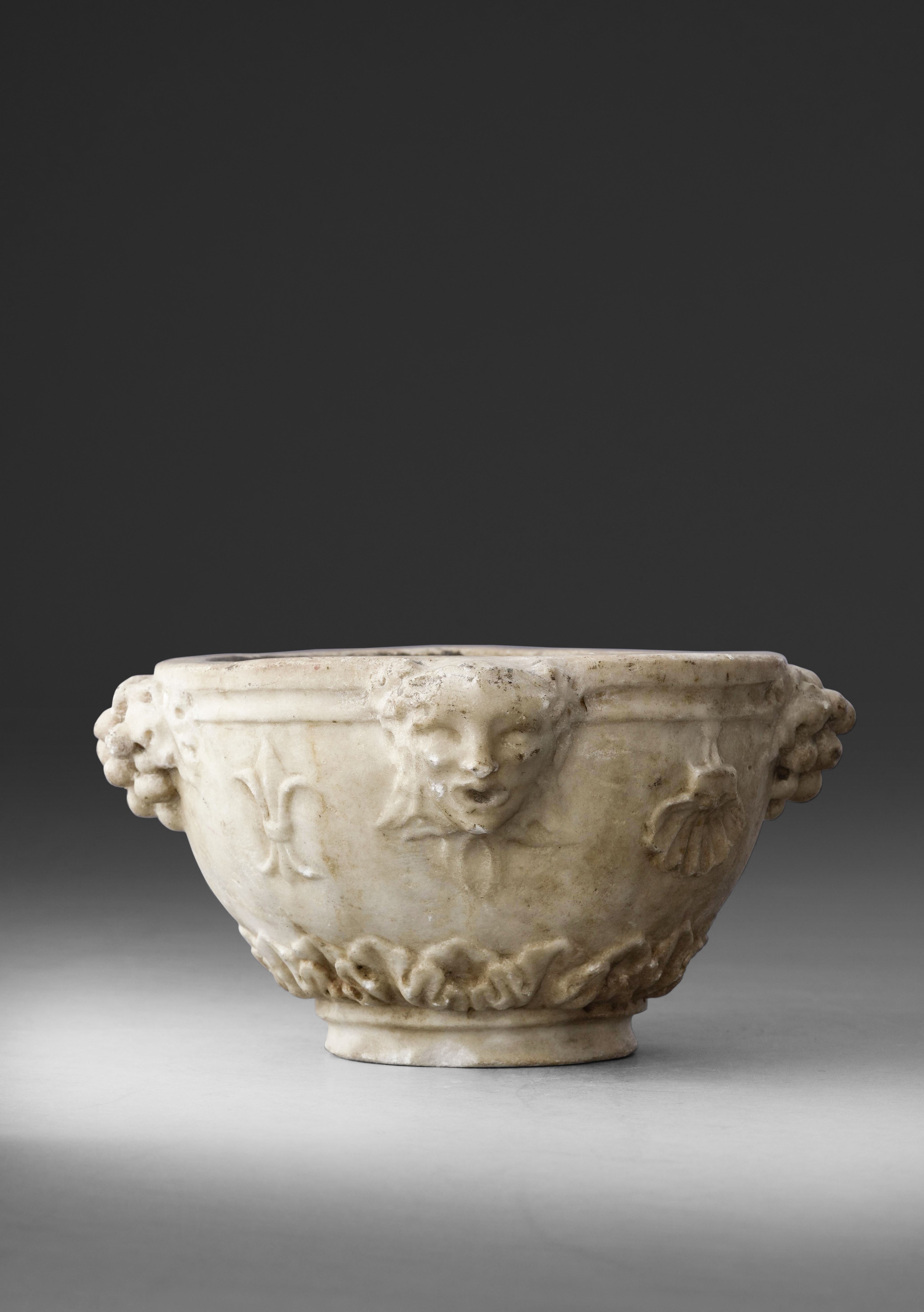 Mortaio neoclassico, Marmo bianco, Italia, XVIII-XIX secolo