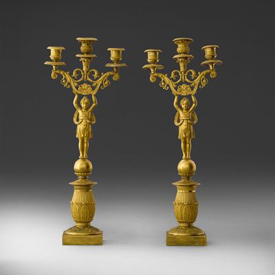Candelabri, bronzo fuso cesellato e dorato, XIX secolo