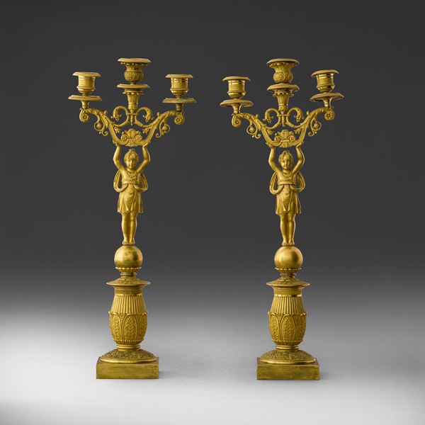 Two bronze candelabra, 1800s