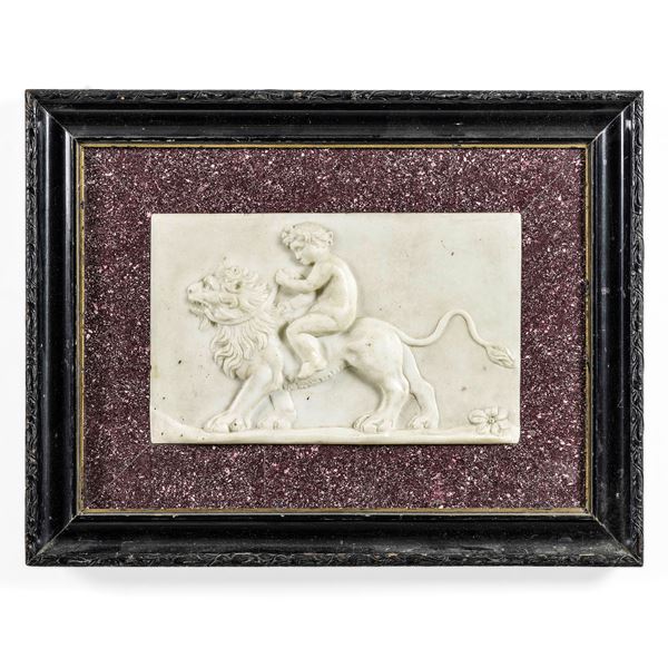 Marble bas-relief with child and lion, 1900s