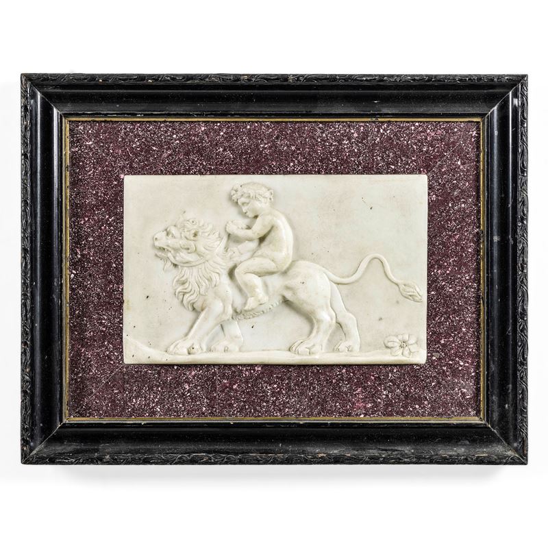Marble bas-relief with child and lion, 1900s  - Auction Professor Ferdinando Cappelletti's Fine Art Collection - Cambi Casa d'Aste