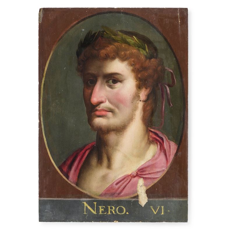 Otto Van Veen : Ritratto dell’imperatore Nerone  - olio su tavoletta - Asta La Raccolta di Arti Antiche del Professore Ferdinando Cappelletti - Cambi Casa d'Aste