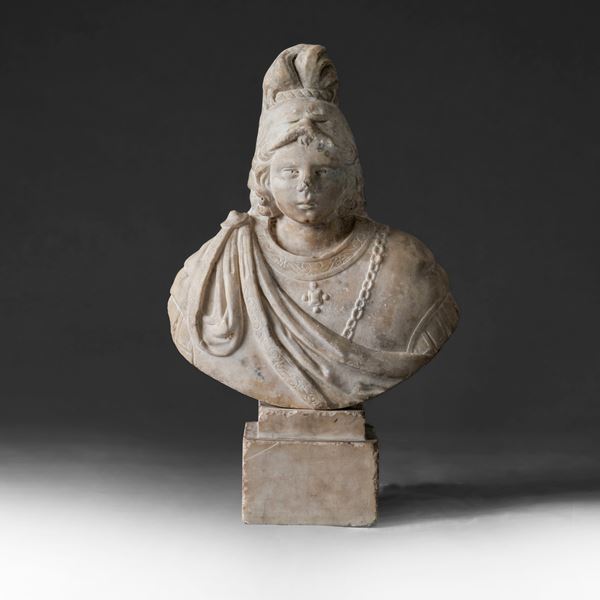 Busto di giovane in armatura e cimiero (Alessandro Magno ?). Arte rinascimentale del XVI secolo